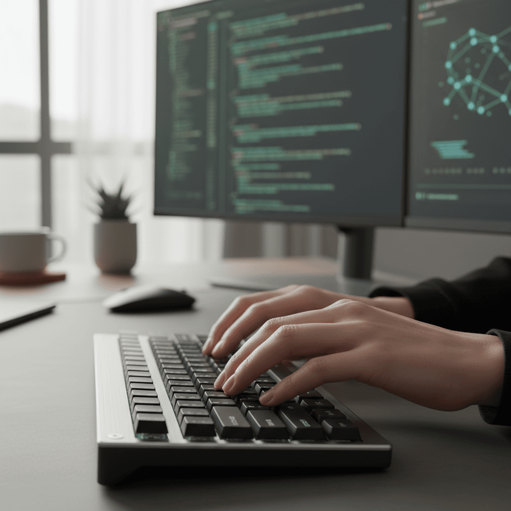 Developer hands typing code on a mechanical keyboard